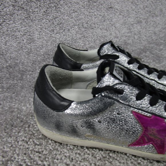 Golden Goose Sneakers Womens Size 36 Eu 5.5 Us Superstar Silver Leather Sparkle - Picture 3 of 11